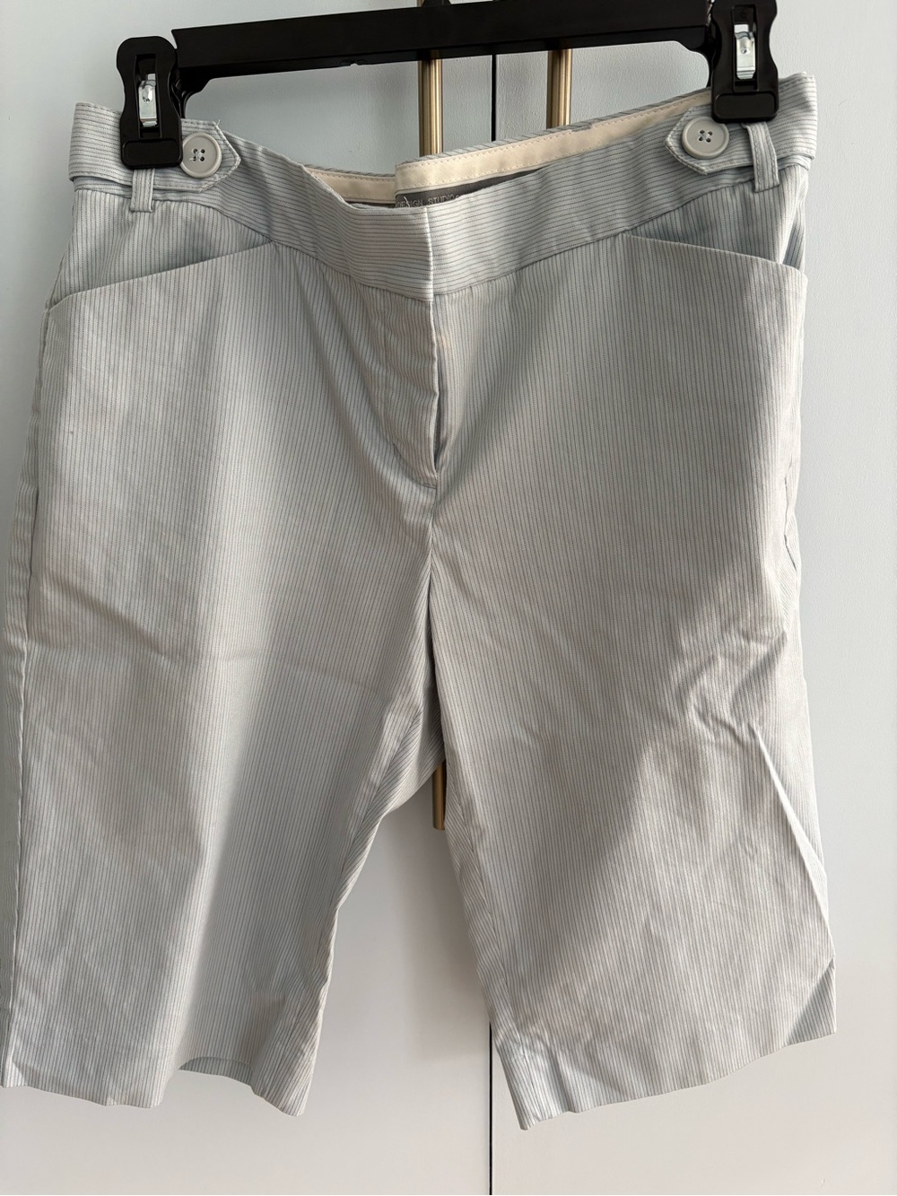 Women's Light Gray Pinstripe Casual Shorts